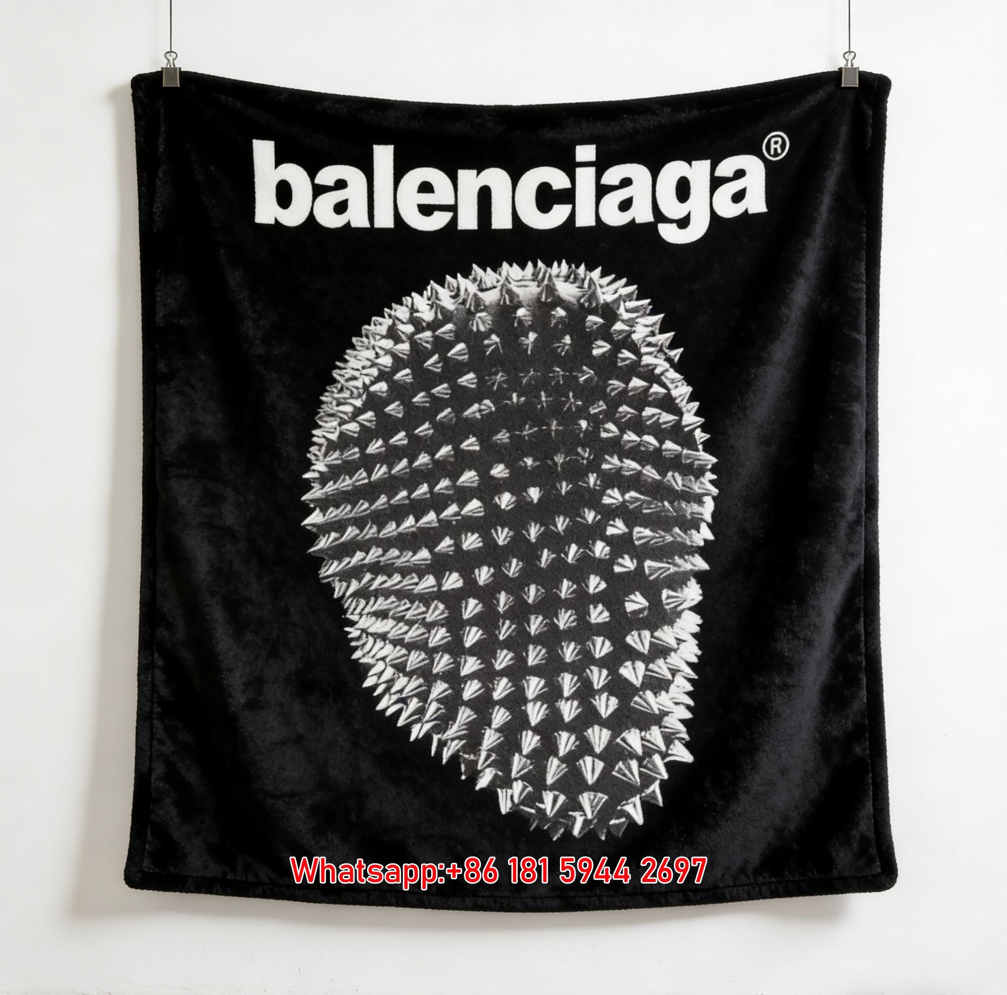 Balenciaga Spiked Graphic Flannel Throw Blanket BA425
